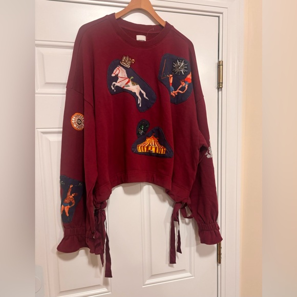 New Anthropologie Nathalie Lete Circus Embroidered / Crystal Sweatshirt Size XL - Picture 1 of 14